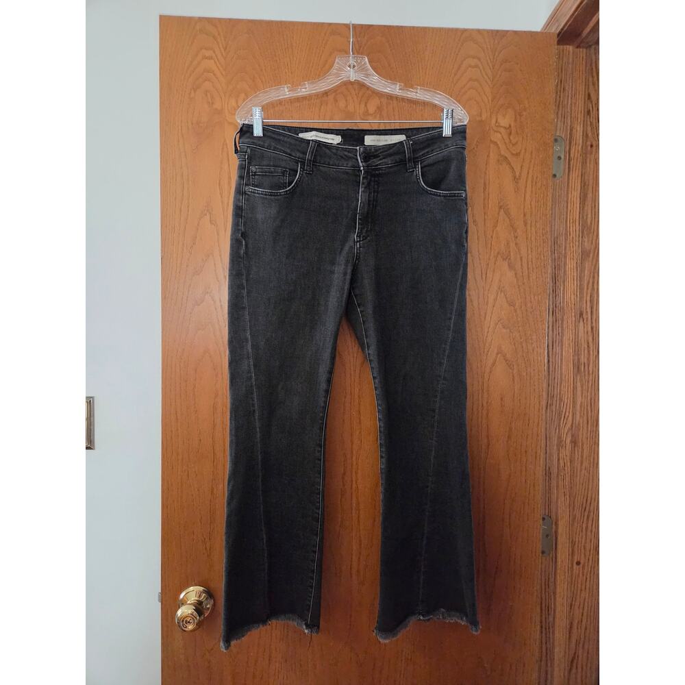 Pilcro Anthropologie High Rise Flare Black Grey  25" Inseam Denim Raw Hem EUC 29
